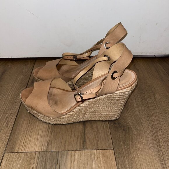 Schutz Tan Leather Espadrille Wedge Sandals With Ankle Strap size 9 Womens - Picture 2 of 9
